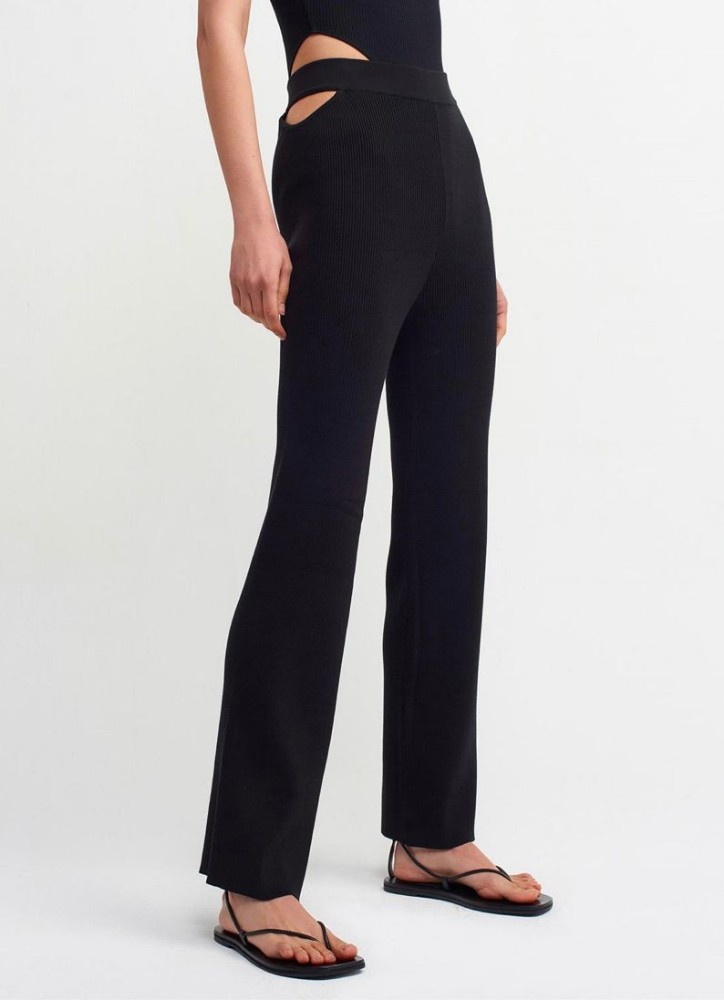 Resim Pantolon -  Bel Detaylı Siyah Triko